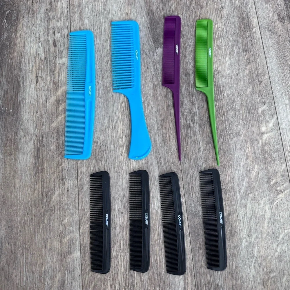 Conair Colorful Hair 8 Comb Set - Pocket, Rake, and Tail Assorted Combs
